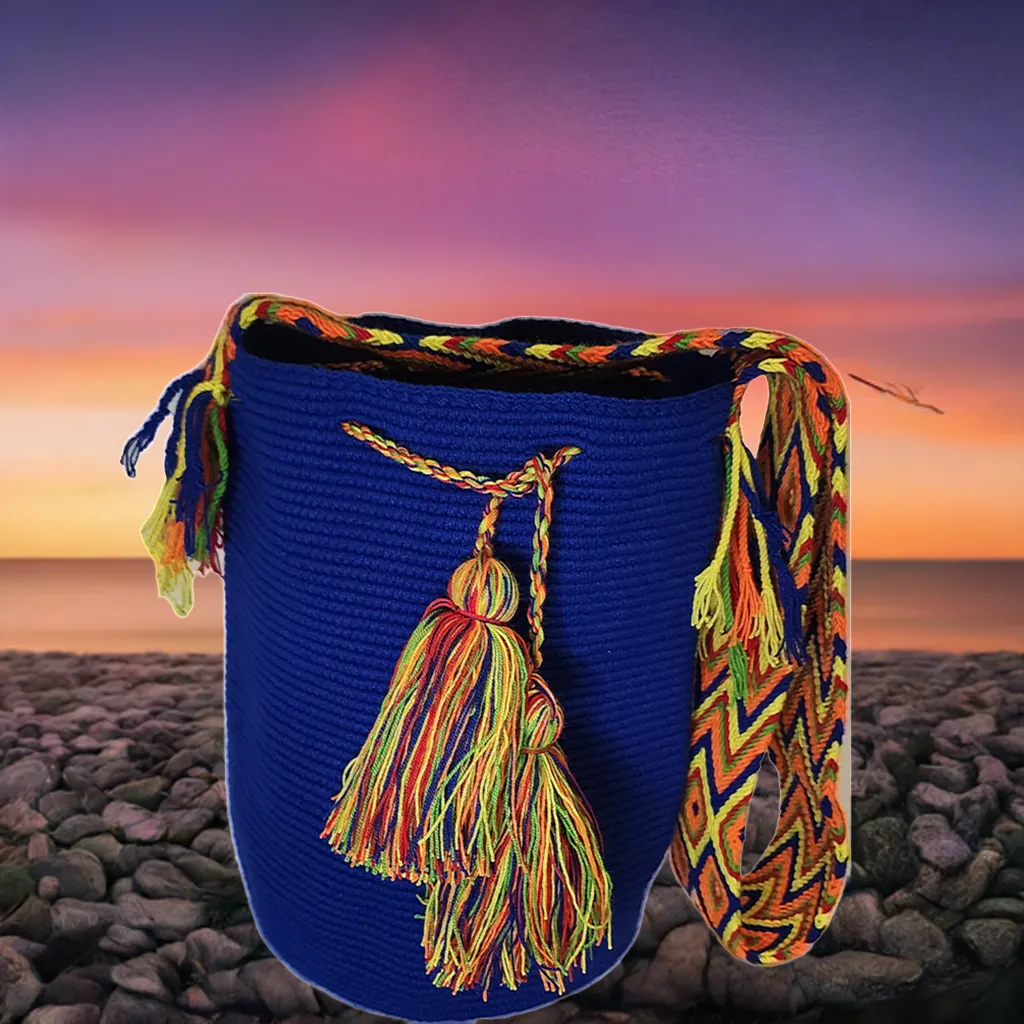 Aurora Unicolor Large Handmade Wayuu Mochila Bag (blue)