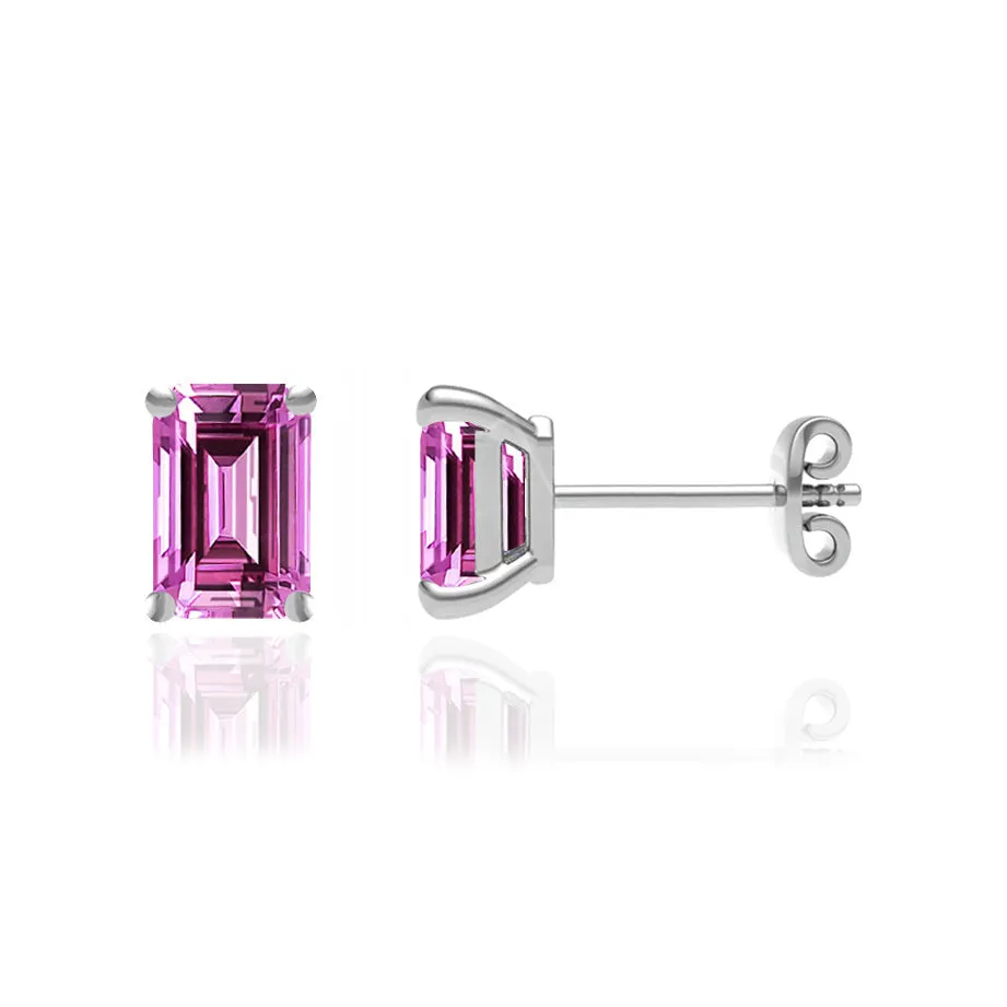 AVIANA - Emerald Pink Sapphire 18k White Gold Stud Earrings