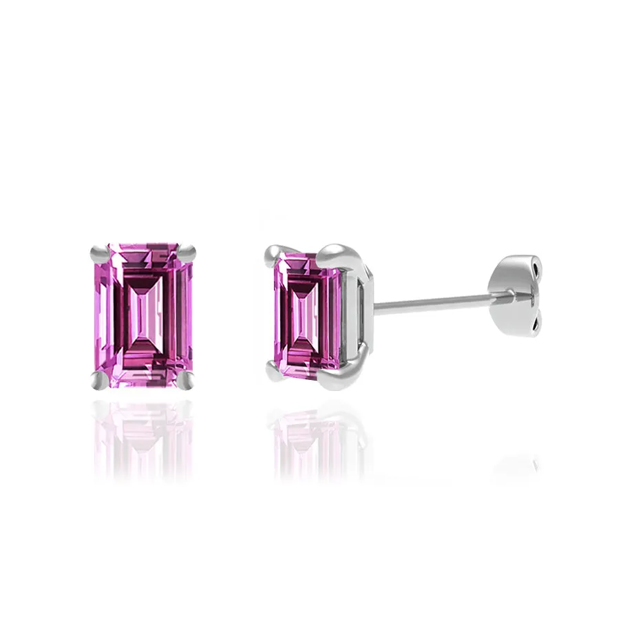 AVIANA - Emerald Pink Sapphire 18k White Gold Stud Earrings