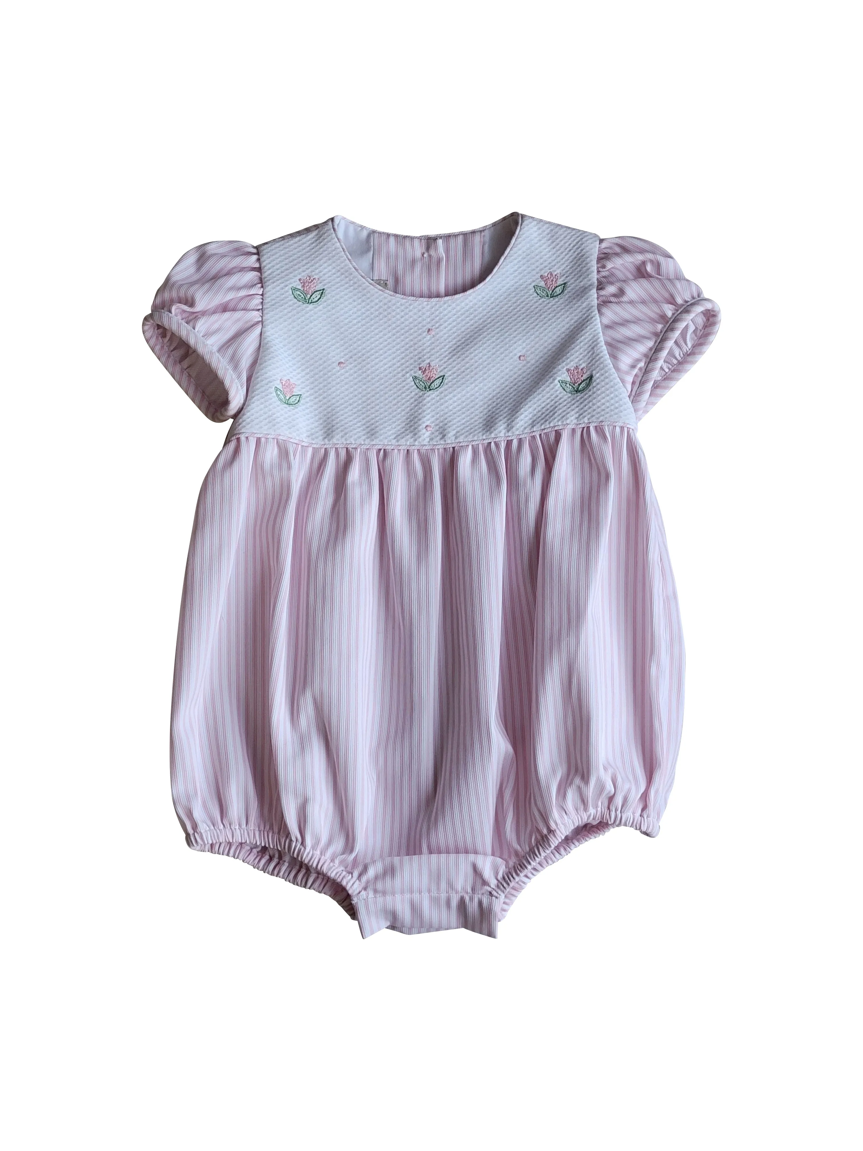 Baby Girl's Pink "Serena" Romper With Embroidered Bodice