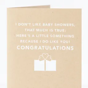 baby shower card, funny baby shower card for friend about disliking baby shower