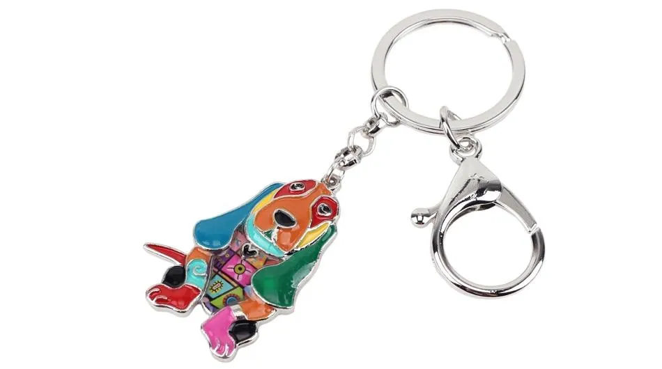 Basset Hound Dog Metal Enamel Key Chains Keyrings Jewelry for Women