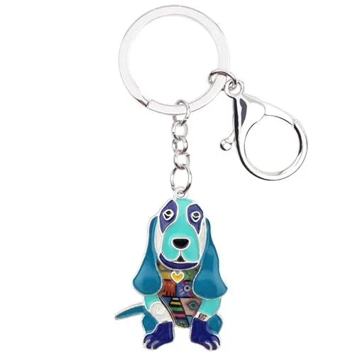 Basset Hound Dog Metal Enamel Key Chains Keyrings Jewelry for Women