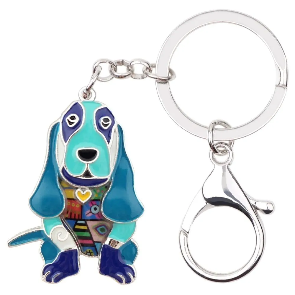 Basset Hound Dog Metal Enamel Key Chains Keyrings Jewelry for Women