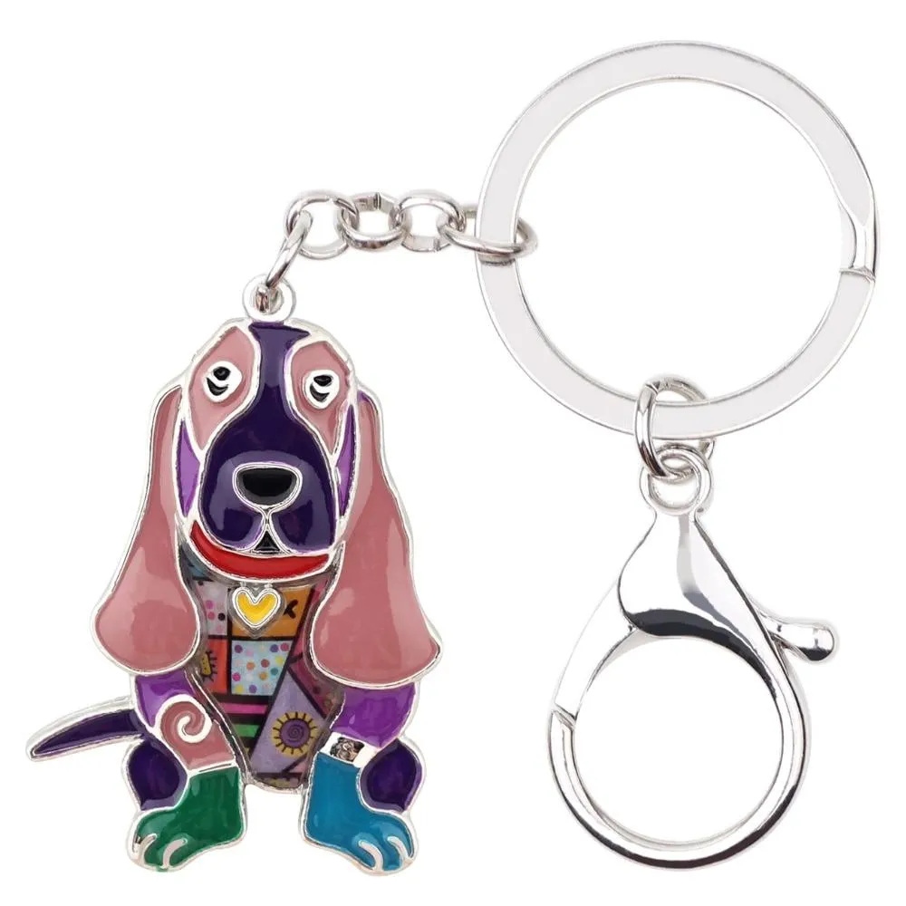 Basset Hound Dog Metal Enamel Key Chains Keyrings Jewelry for Women