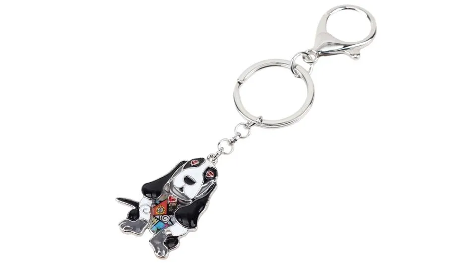 Basset Hound Dog Metal Enamel Key Chains Keyrings Jewelry for Women