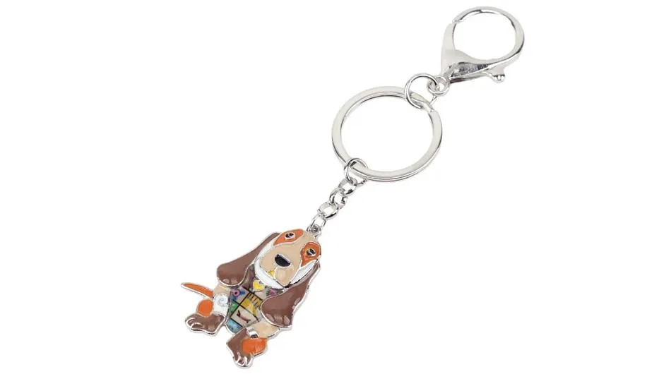 Basset Hound Dog Metal Enamel Key Chains Keyrings Jewelry for Women