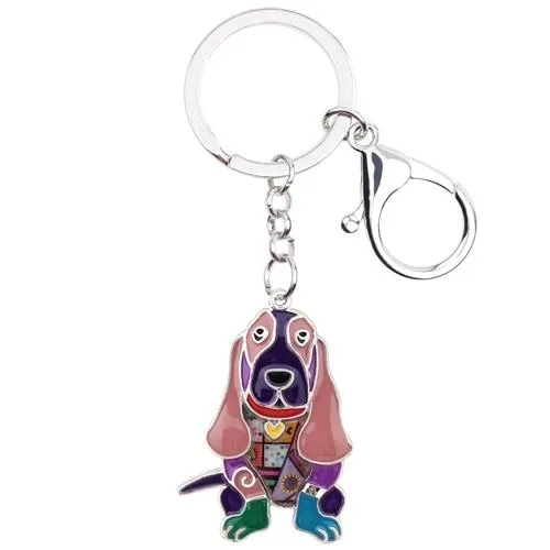 Basset Hound Dog Metal Enamel Key Chains Keyrings Jewelry for Women