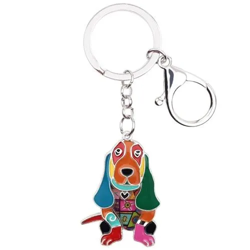 Basset Hound Dog Metal Enamel Key Chains Keyrings Jewelry for Women