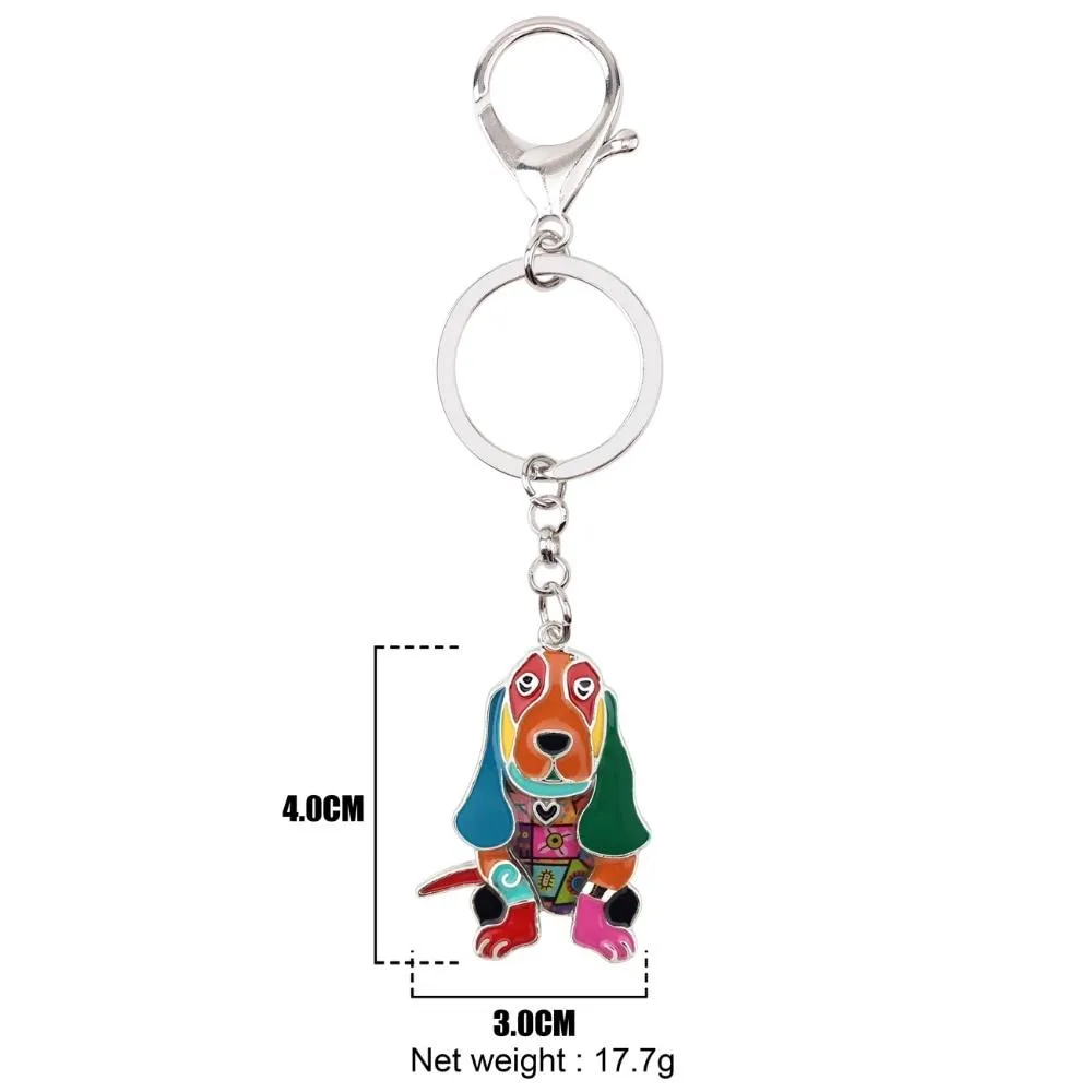 Basset Hound Dog Metal Enamel Key Chains Keyrings Jewelry for Women