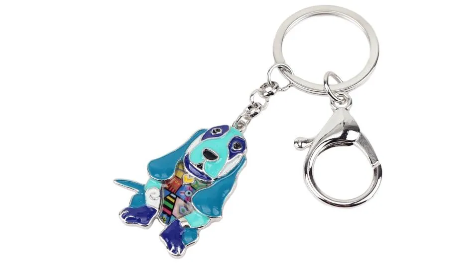 Basset Hound Dog Metal Enamel Key Chains Keyrings Jewelry for Women