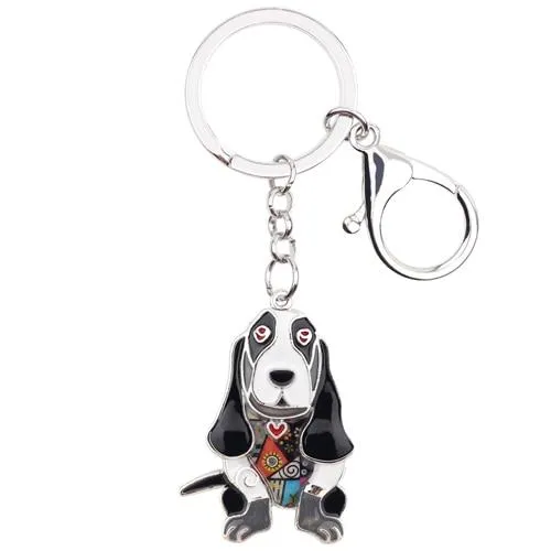 Basset Hound Dog Metal Enamel Key Chains Keyrings Jewelry for Women