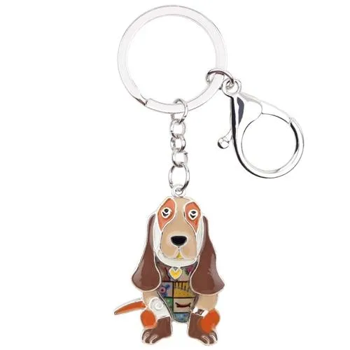 Basset Hound Dog Metal Enamel Key Chains Keyrings Jewelry for Women