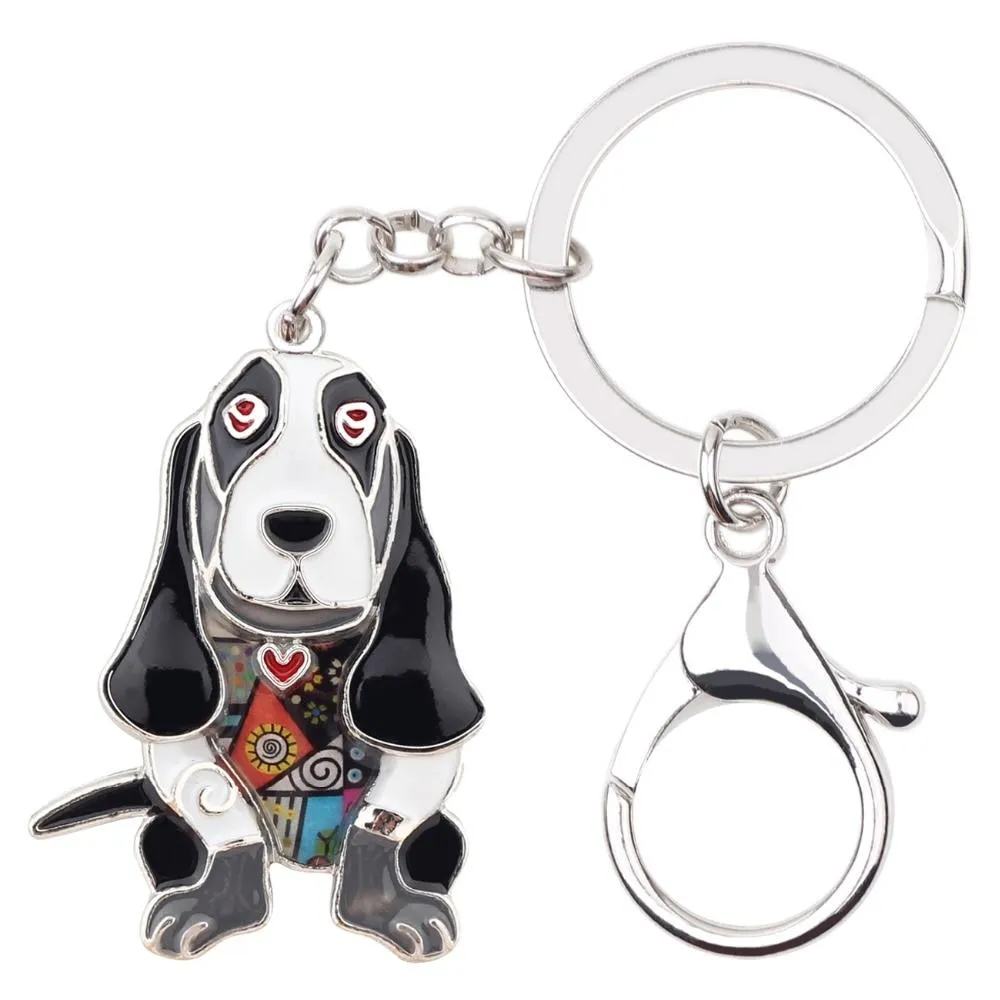 Basset Hound Dog Metal Enamel Key Chains Keyrings Jewelry for Women