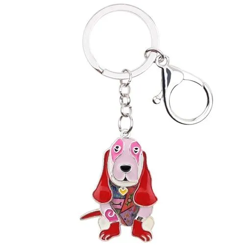 Basset Hound Dog Metal Enamel Key Chains Keyrings Jewelry for Women