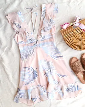 Beach Please Leaf Mini Ruffle Dress in Pink