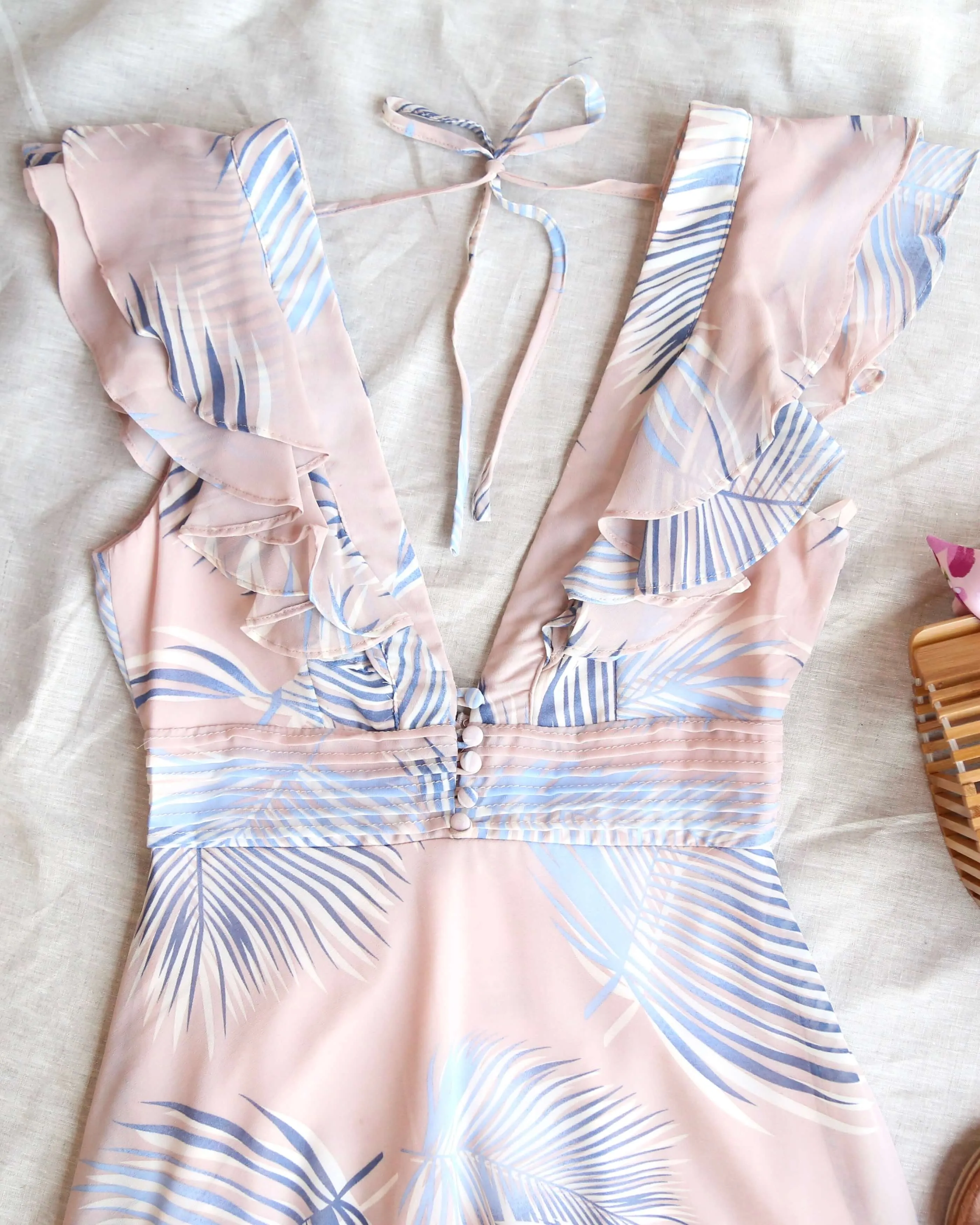 Beach Please Leaf Mini Ruffle Dress in Pink