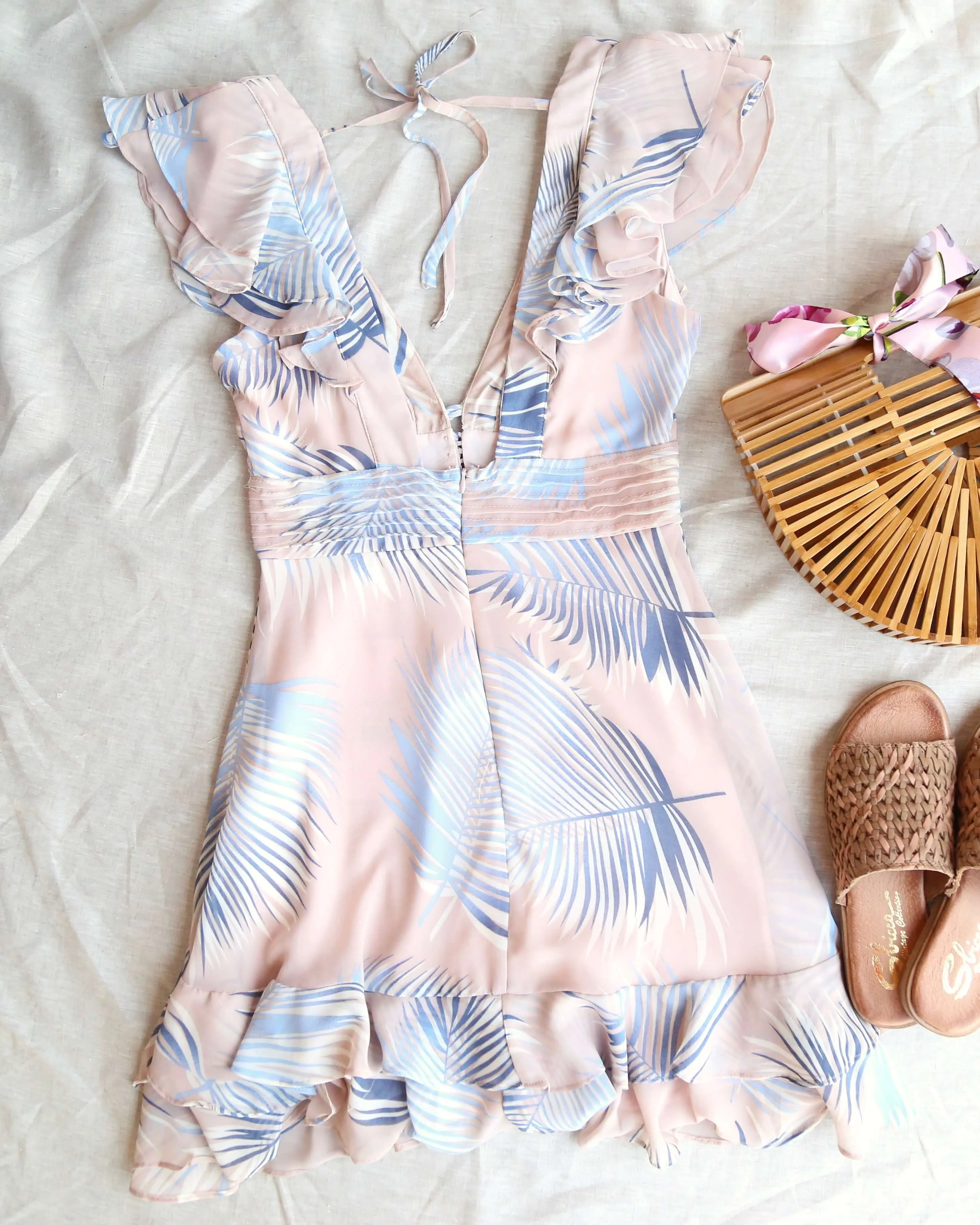 Beach Please Leaf Mini Ruffle Dress in Pink