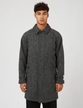 Beams Plus Balmacaan Collar Harris Tweed Coat - Grey Herringbone