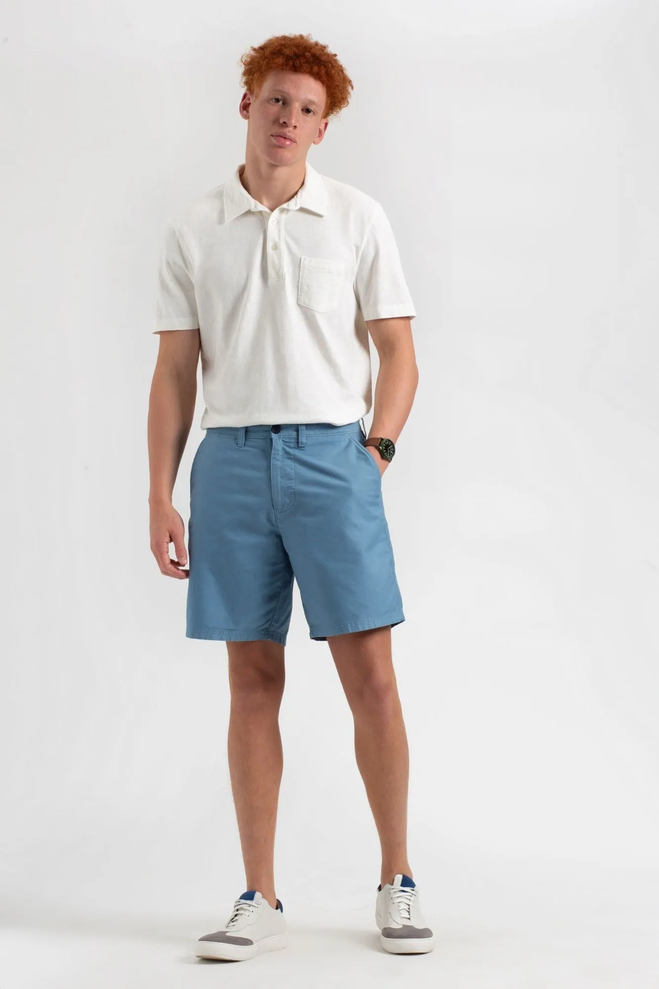 Beatnik Oxford Garment Dye Slim Short - Dusty Blue