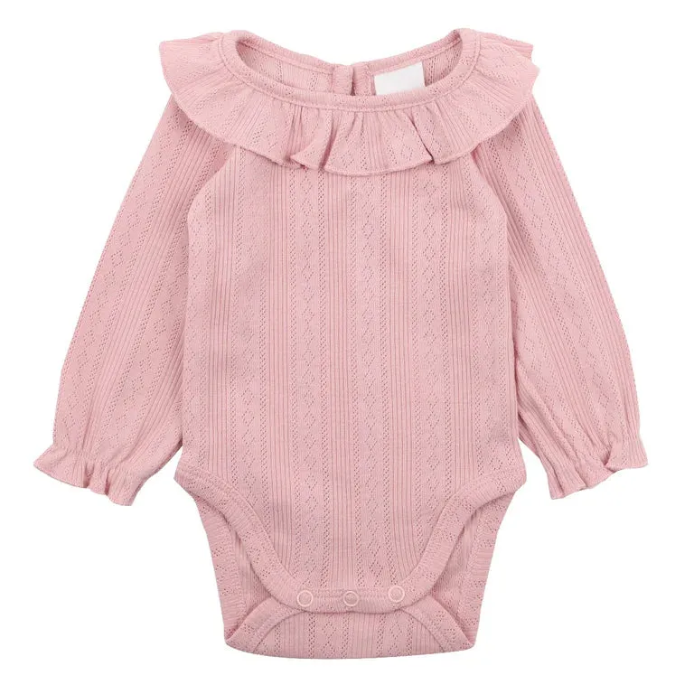 Bebe - Dusty Pink Pointelle LS Bodysuit