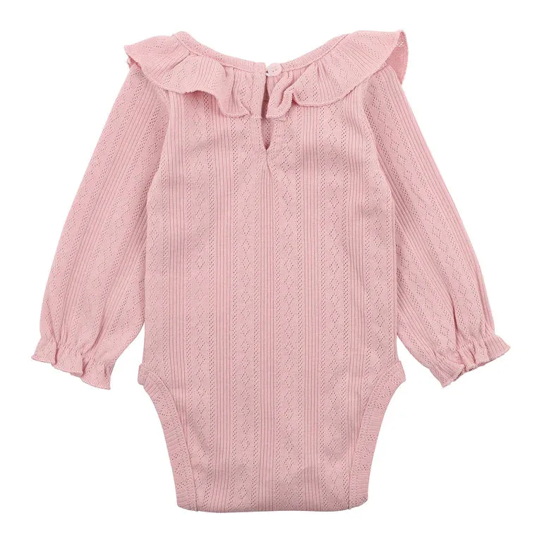 Bebe - Dusty Pink Pointelle LS Bodysuit