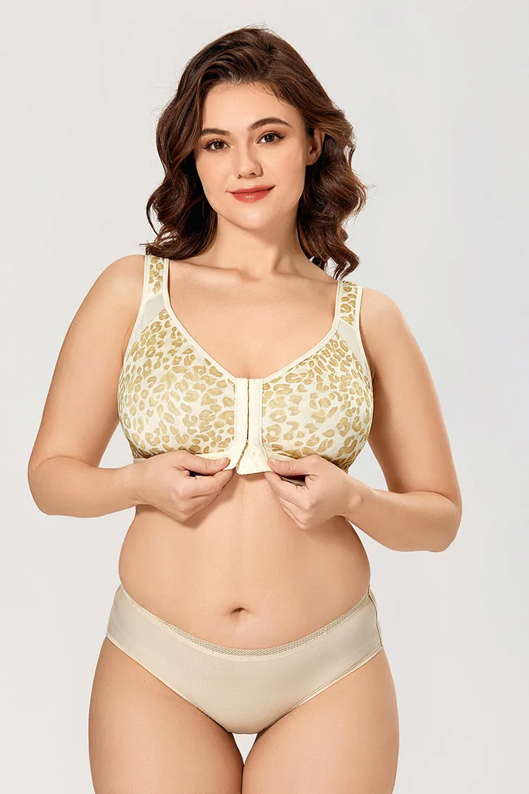 Beige Leopard Print Full Coverage Front Closure Posture X Back Support Bra