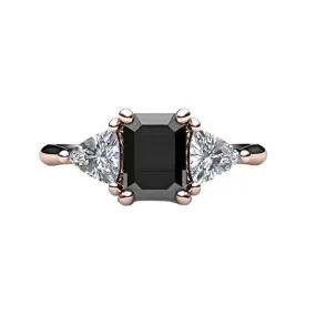 Black Diamond Engagement Ring 3 Stone with Diamond Trillions