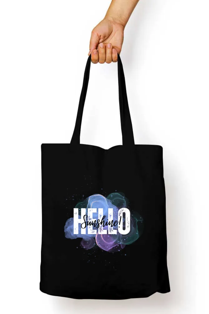 Black Tote Bag with Zipper ( Hello Sunshine )