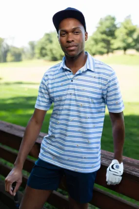 Blue & White Stripe Performance Polo