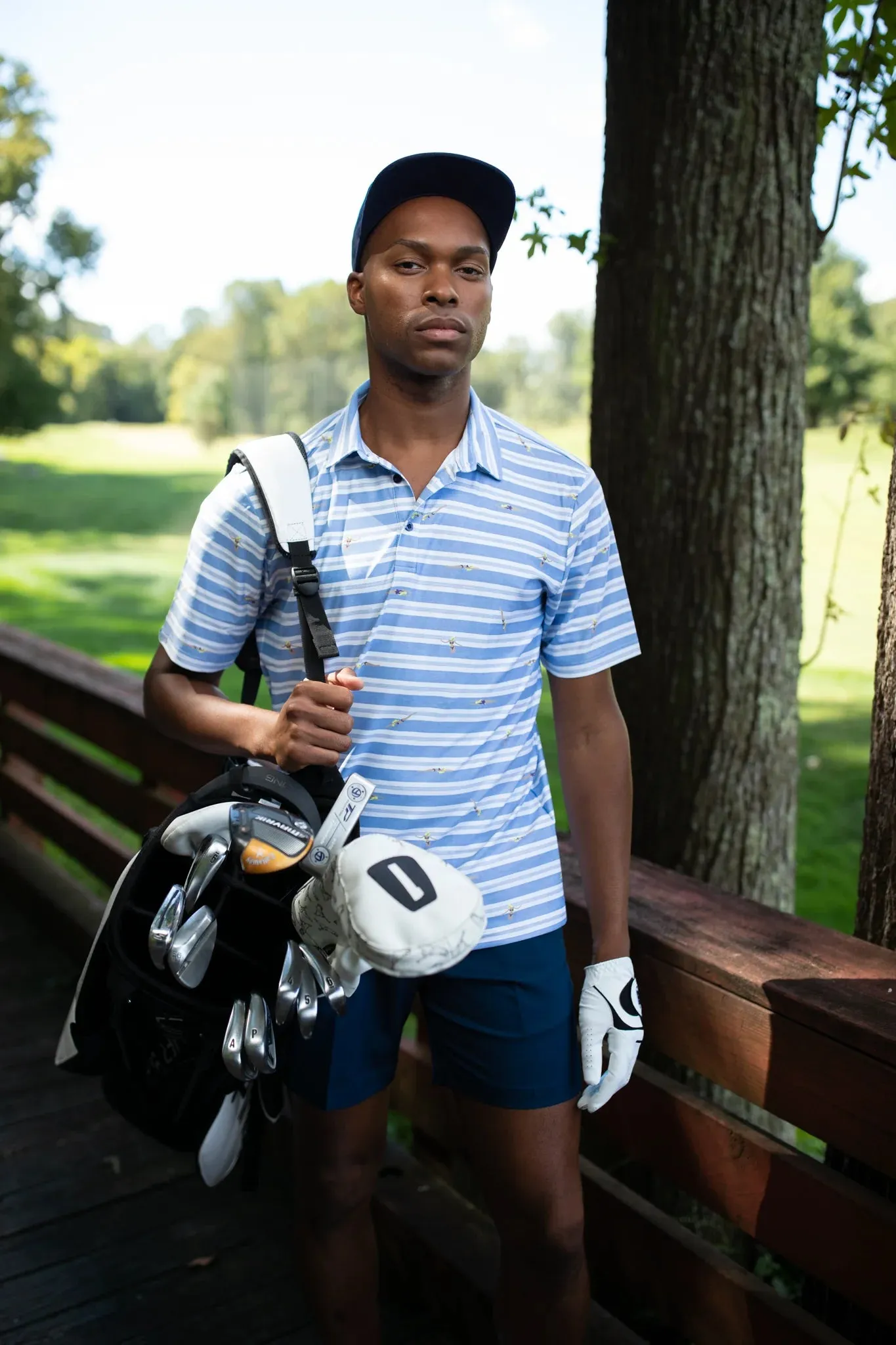 Blue & White Stripe Performance Polo