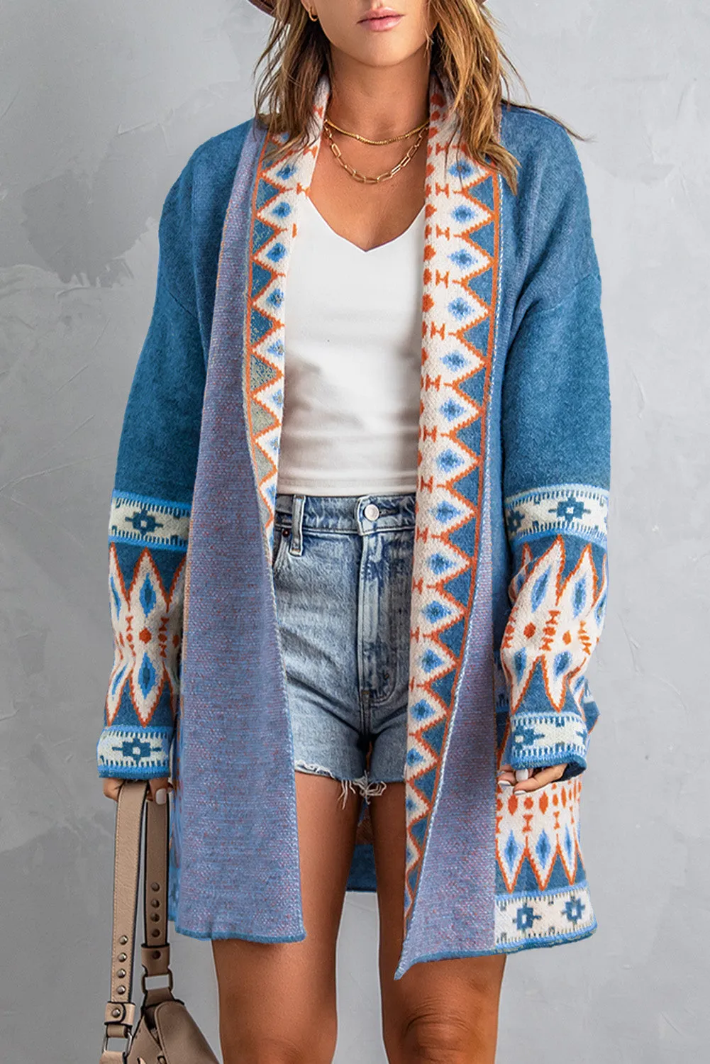 Blue Aztec Print Cardigan