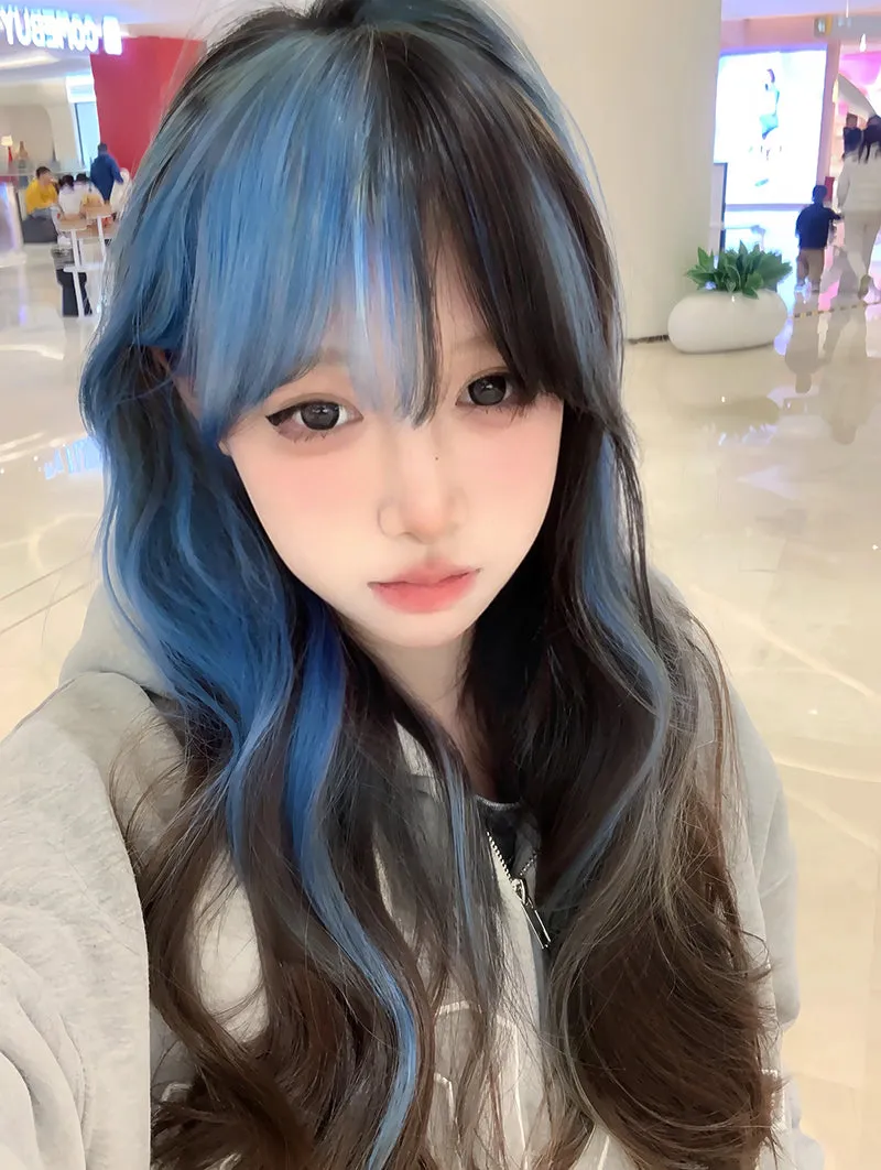 Blue gradient brown wig   KF11298