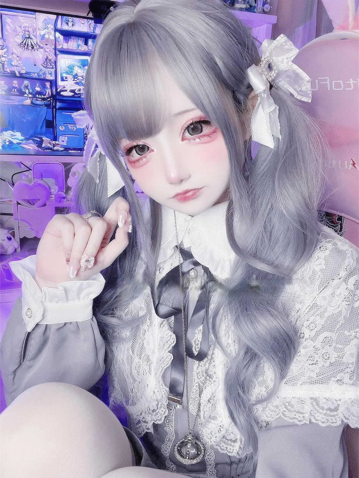 Blue gray gradient wig KF11182