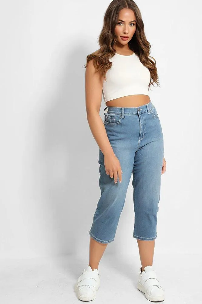 Blue High-Rise Crop Length Jeans