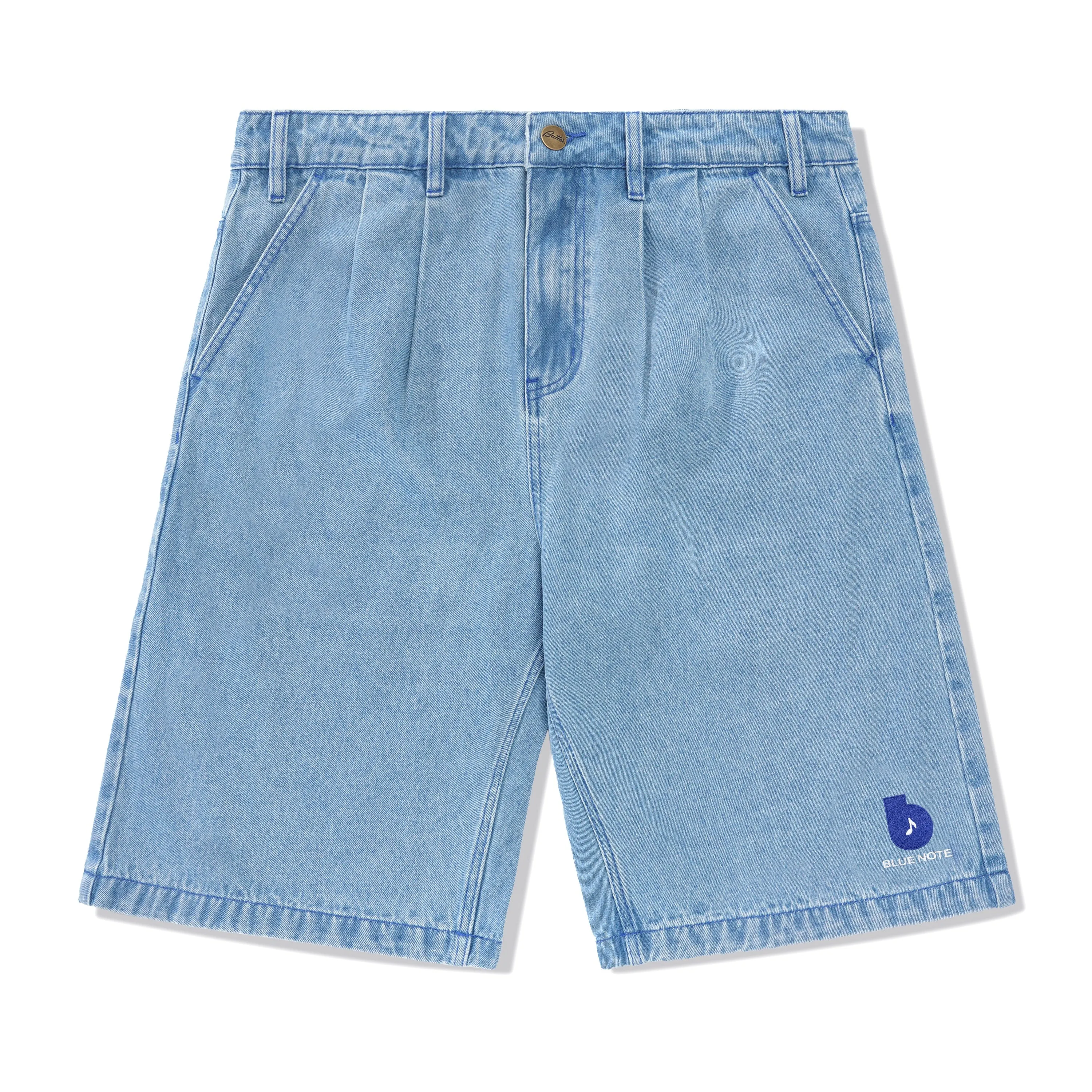 Blue Note Pleated Denim Shorts, Washed Indigo