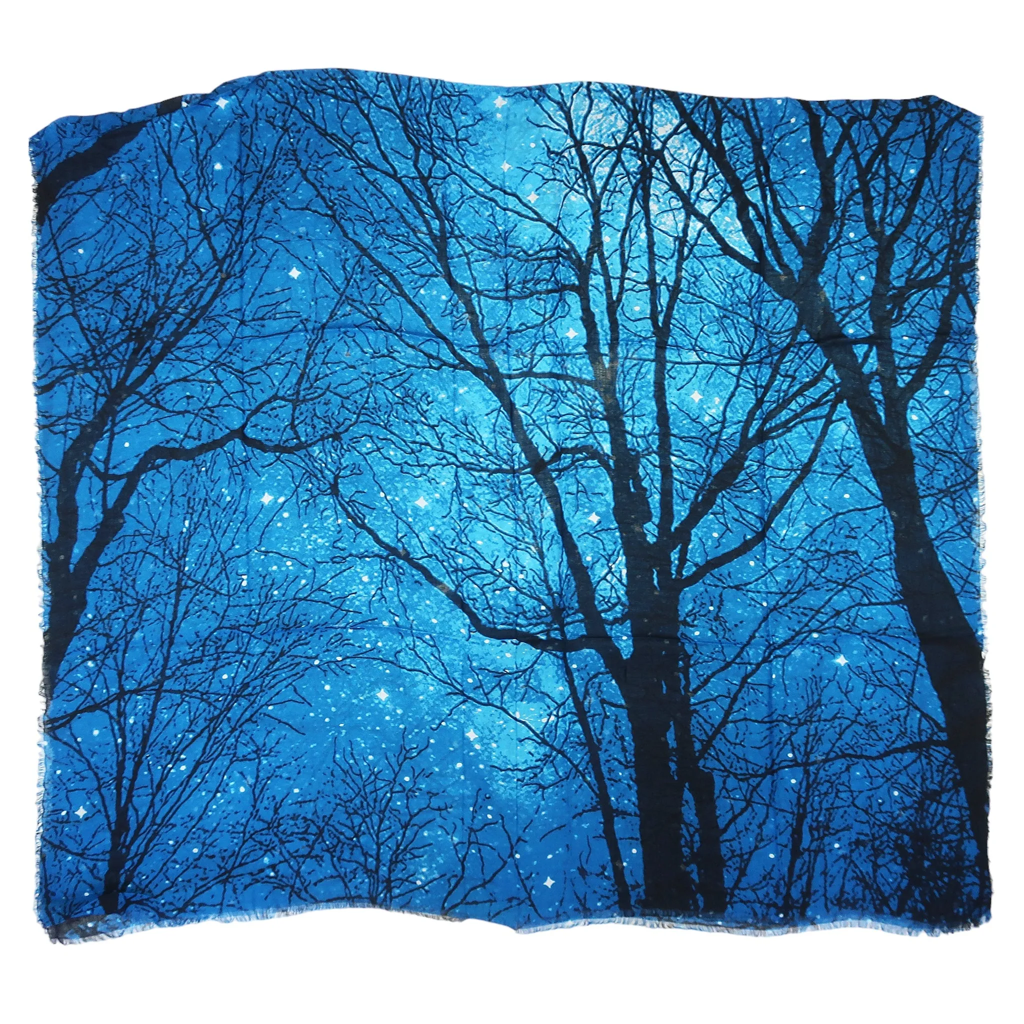 Blue Pacific Cashmere and Silk Sky and Tree Print Scarf in Cobalt Blue