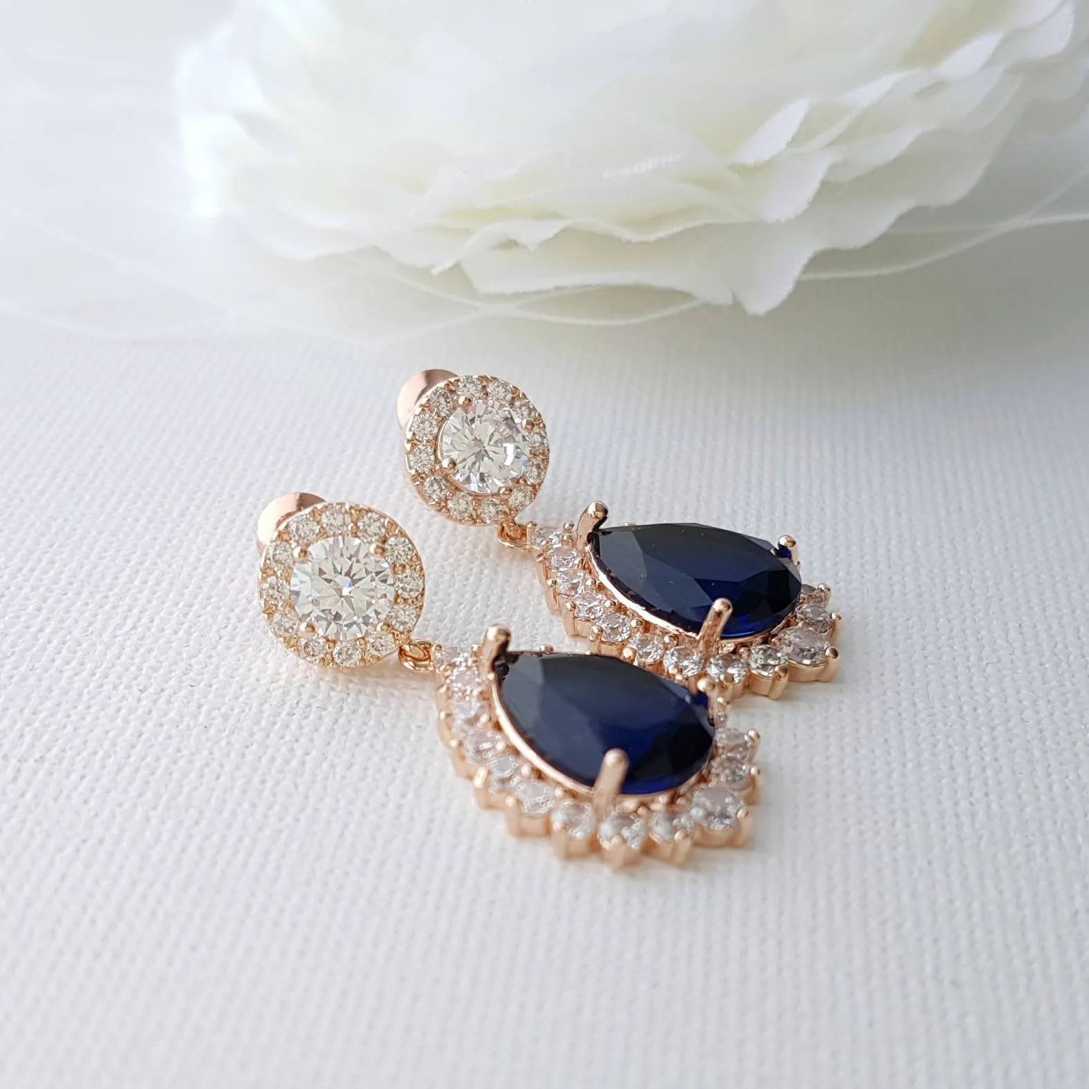 Blue Teardrop Earrings Rose Gold-Aoi