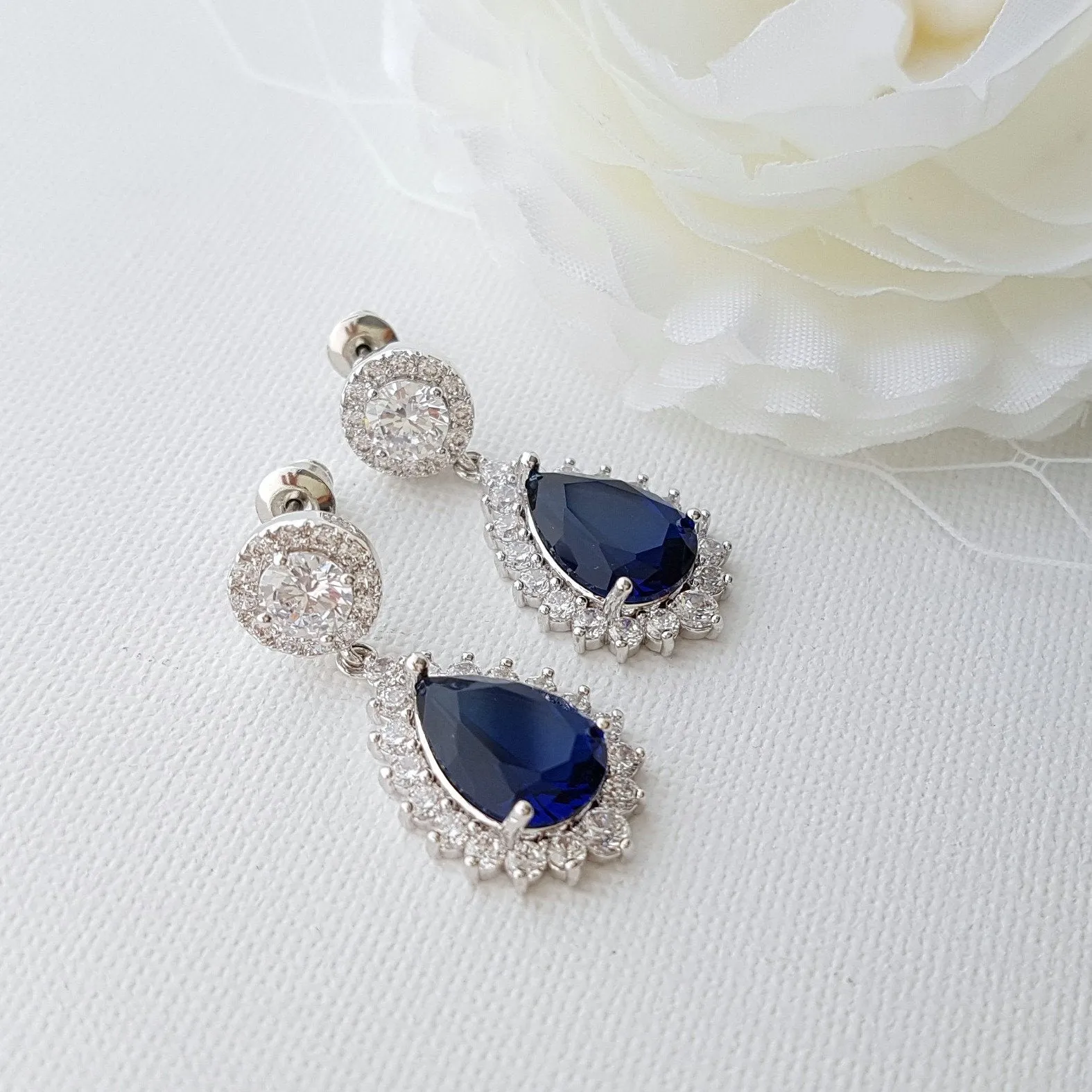 Blue Teardrop Earrings Rose Gold-Aoi