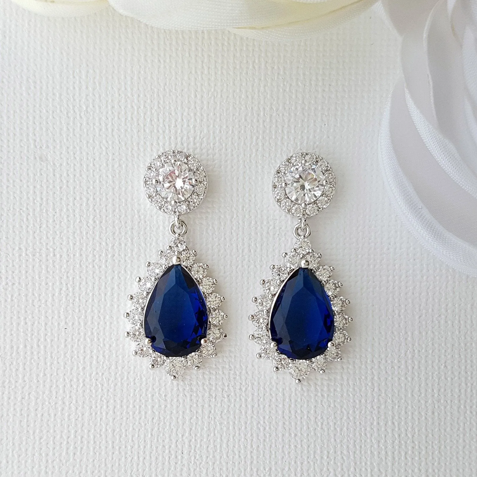 Blue Teardrop Earrings Rose Gold-Aoi