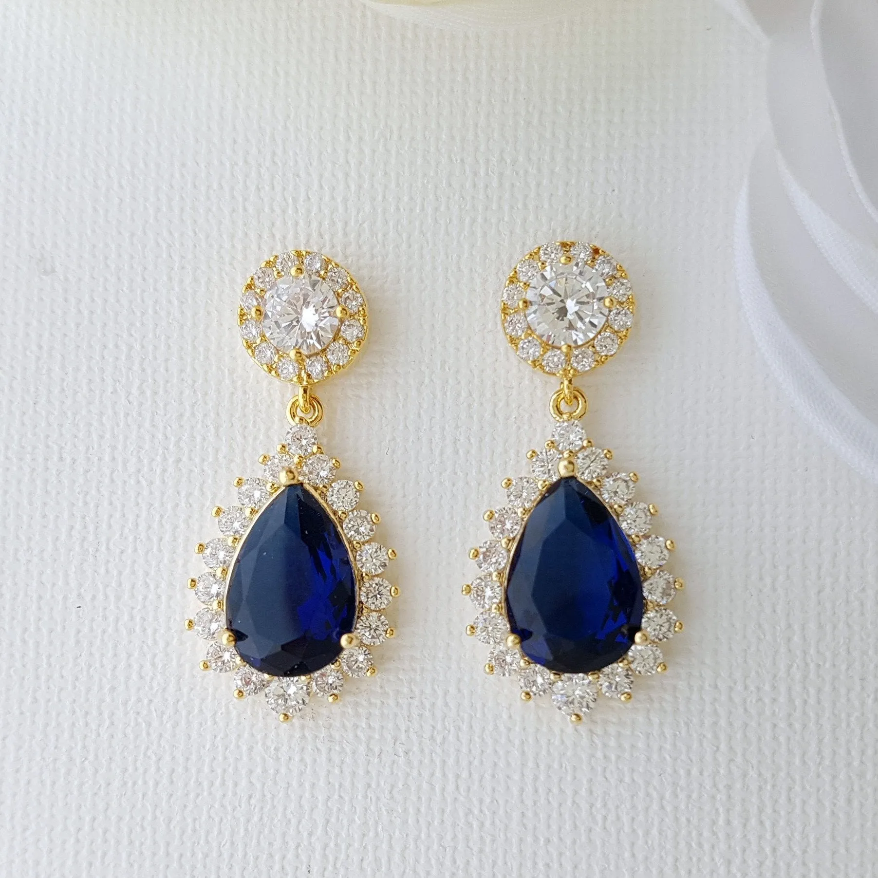 Blue Teardrop Earrings Rose Gold-Aoi