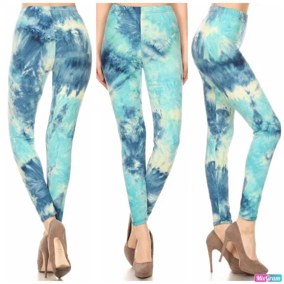 Blue White Tie Dye Leggings One Size