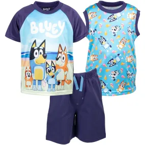 Bluey T-Shirt Tank Top and French Terry Shorts 3 Piece Outfit Set