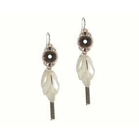 Boho Pearl Feather earrings with metallic bead work