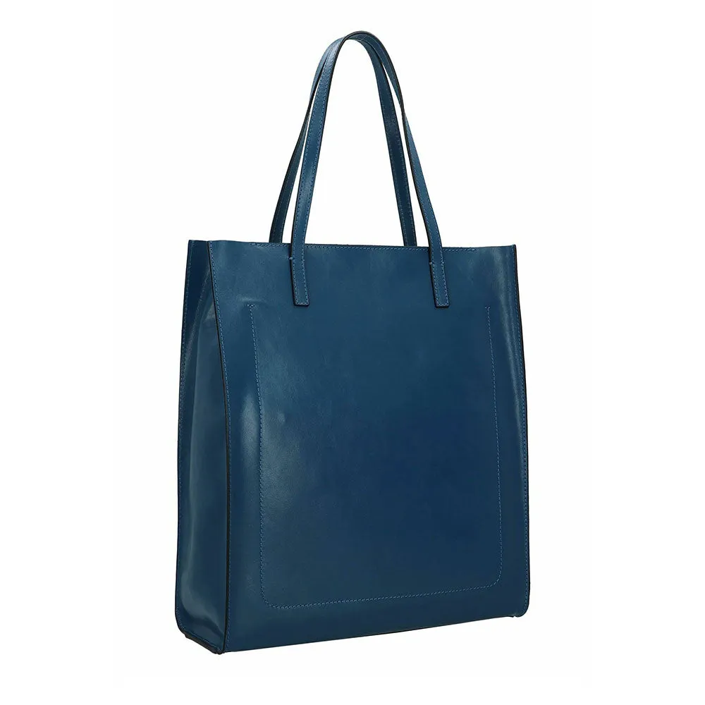 Borsa Donna Shopper Verticale THE BRIDGE in Pelle Blu Jeans linea Mirra