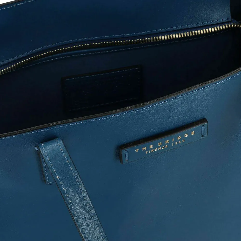 Borsa Donna Shopper Verticale THE BRIDGE in Pelle Blu Jeans linea Mirra