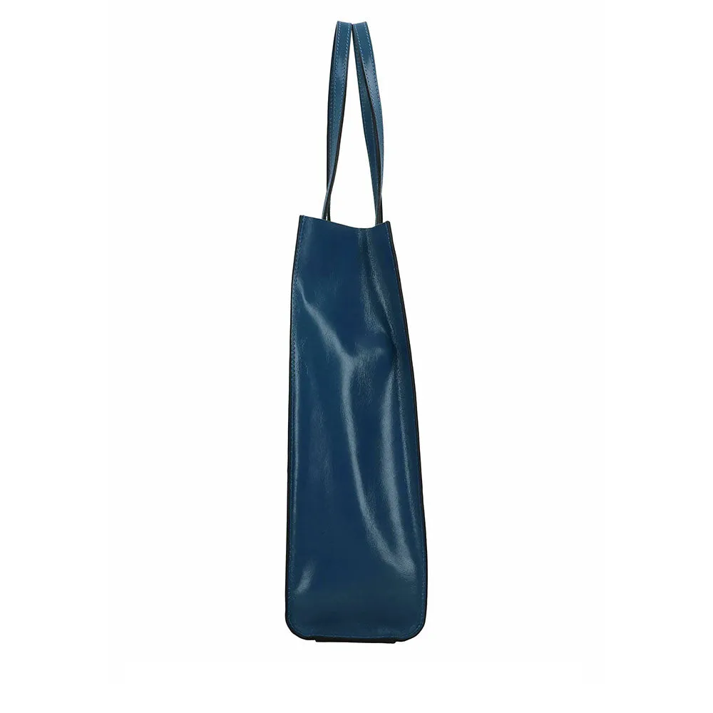 Borsa Donna Shopper Verticale THE BRIDGE in Pelle Blu Jeans linea Mirra