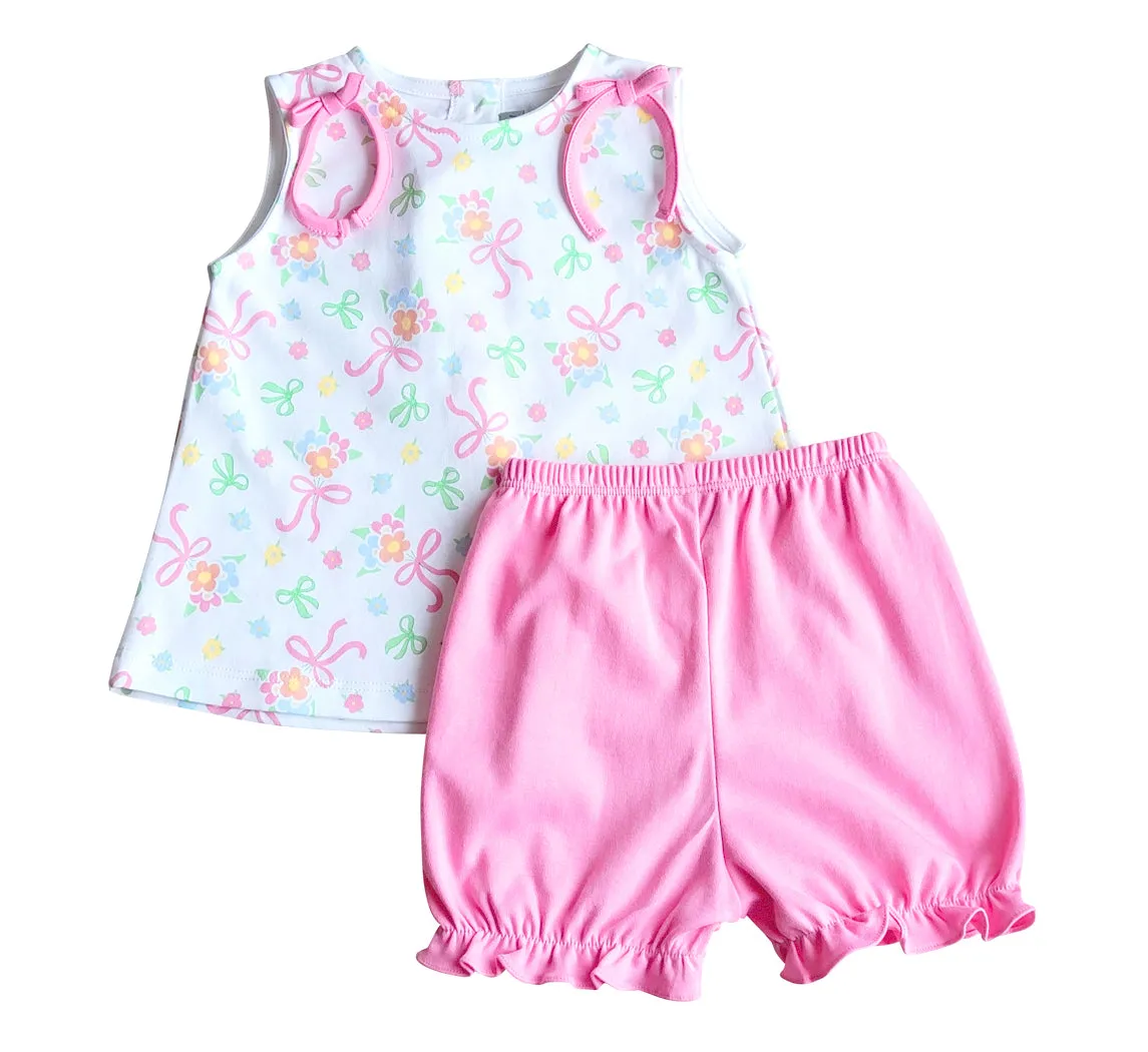 Bows and Flowers Baby Girl Popover Pima Cotton