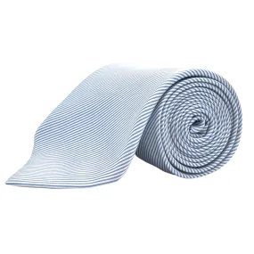 BRIONI Thin Diagonal Stripe Silk Tie - Light Blue & White