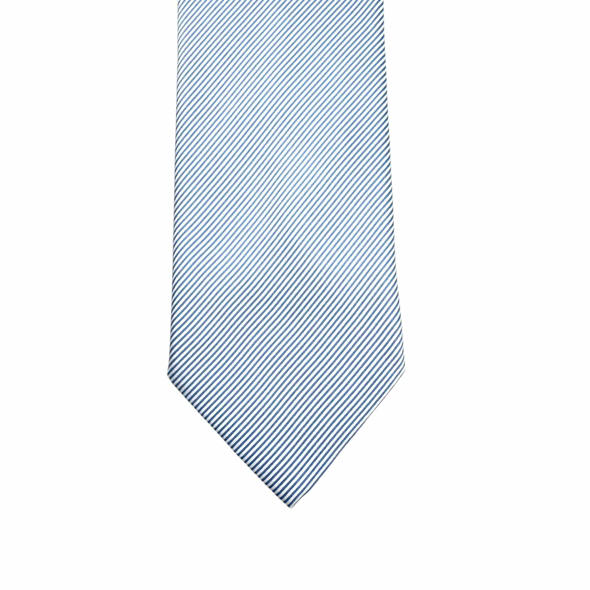 BRIONI Thin Diagonal Stripe Silk Tie - Light Blue & White